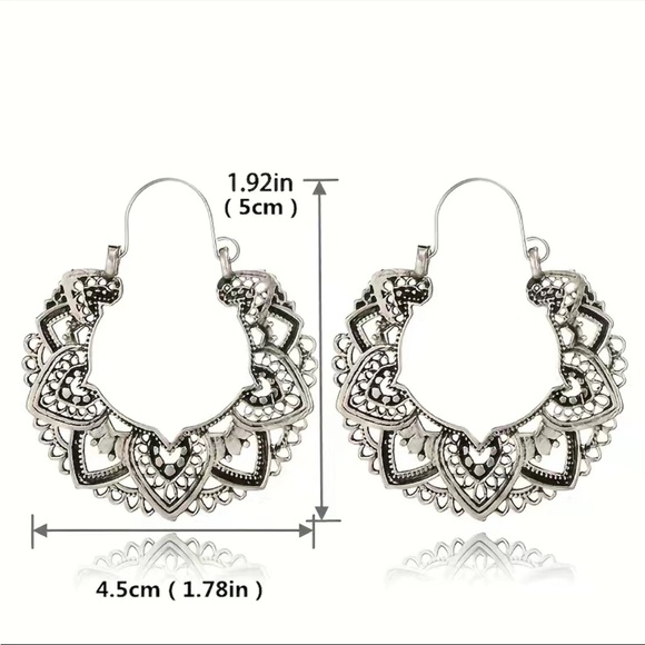 Silver Vintage Antique Floral Hoop Earrings - Picture 3 of 3